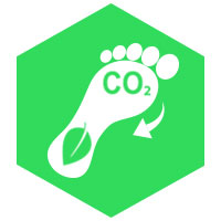 Icon image of a foot with CO2 written on it - to represent carbon footprint and sit by the copy about decreasing your carbon footprint